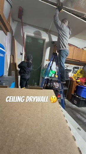 First time installing drywall on ceiling Ended up making a 2x4 T brace and worked great! #drywall