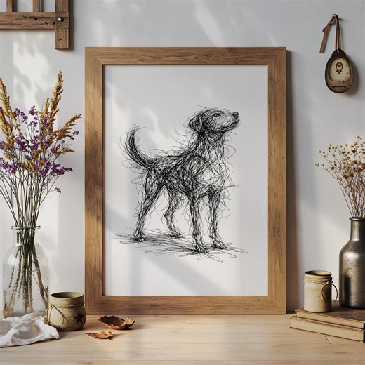 Black Dog Sketch Wall Art, Minimalist Ink Line Drawing Print - Etsy
