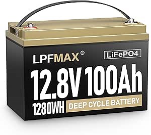12V 100Ah LiFePO4 Lithium Battery - 1.28kWh 8000+ Deep Cycles Rechargeable Iron Phosphate Battery Built-in 100A Smart BMS, Perfect for Solar System, RV, Solar Power, Marine, Backup Power, Off-Grid