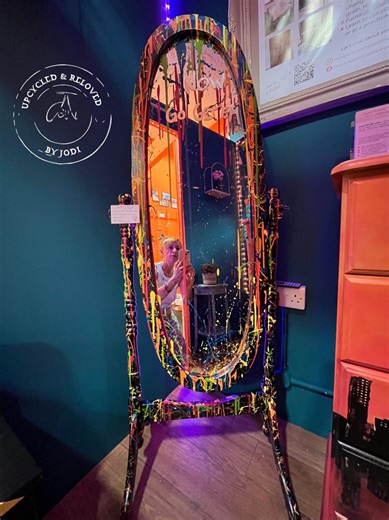 Floor Standing Dressing Mirror. Cheval mirror. Black full length mirror with funky paint splatter design in bright multi-colour. Oval mirror - Etsy.de