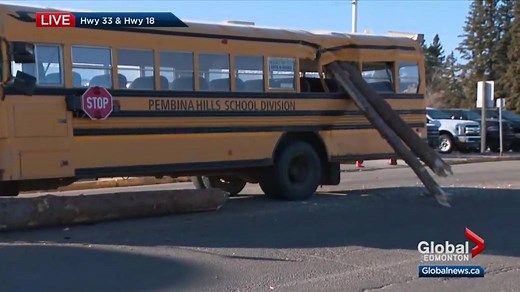 School bus impaled by logs north of Edmonton in Barrhead
