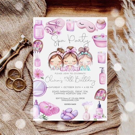 Spa Girl Birthday Party Invitation: Editable Printable Invite - Etsy