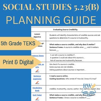 TEKS 5.23(B) | SS Planning Guide | Evaluating Source Credibility