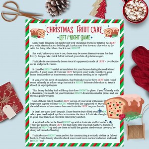 Left Right Christmas Game, Funny Fruitcake Christmas Story, Pass the Gift Game, White Elephant Rule, Gift Exchange Game, Group Adult Version - Etsy