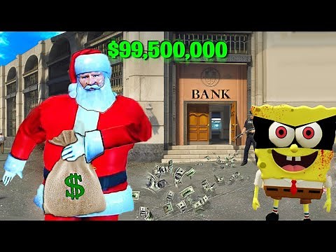 თოვლის ბაბუა და სპანჯბობი ძარცვავენ ბანკს - GTA 5 ქართულად (modebi)