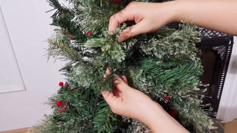 2 Pack 4FT Small Mini Pre-Lit Christmas Trees Potted Artificial with 160 Lush Branch Tips 100 LED Warm Lights, Pine Cones and Berries for Holiday Xmas Gift Home Decor, 8-Mode Timer Battery Box