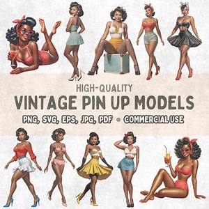 Vintage Pin up Model Clipart, Retro Pinup Girl FULL BODY IMAGES Png Svg Jpg Pdf for Crafts, Cricut, Sublimation, Tattoos Etc, Commercial Use - Etsy
