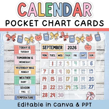 Bright Calendar Pocket Chart - Printable Calendar Numbers & Pieces Pastel Decor