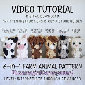 6-in-1 Farm Animal Hand Knit Patterns, Bonus Unicorn Pattern, Finger Knit Video Tutorial, Hand Knit Plushies, Patterns, Barnyard Animals - Etsy