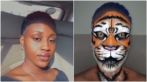 Lady makes up her face to look like a tiger, stirs reactions, photos go viral
