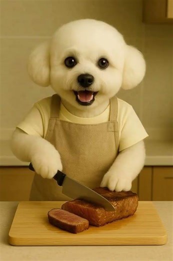 Dog Chef’s First Steak 🍖 | AI Puppy Cooking POV | Slice → Bite #Shorts