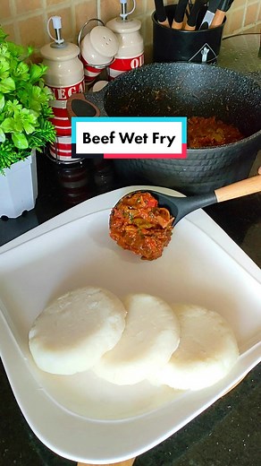 Tasty Beef Wet Fry / Nyama Wet Fry Served with Ugali & Sukuma wiki. Ingredients: \t500g beef \t1 tsp paprika \t1 tsp ginger & garlic \t1 cup water \t1 large onion \t1/2 tsp salt \t1/4 tsp black pepper \t4 large ripe tomatoes \t1 tbsp mchuzi mix(royco) \thandful of chopped dhania #beefstew #nyama #sukumawiki #simpleyemi #recipe #cooking #africacreatorhub #kenyanmeals #ugali #kitchen #food #recipesoftiktok