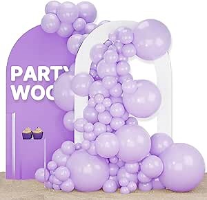 PartyWoo Lavender Balloons 120pcs Light Pastel Purple Lilac Color | 18 12 10 5 Inch Balloons for Bachelorette Fairy Birthday Princess Bridal Shower Gender Reveal Party Decorations Purple-Q10