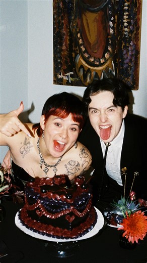 kary van collins 🕸️ | androgynous fashion, lifestyle, & lgbtq+ on Instagram: "probably will be for life? definitely will be for life! 🔐💍 • androgynous fashion | non-binary style | queer creator | lgbtq couple | queer wedding | nblnb | wlw | t4t | internet couple | philly"