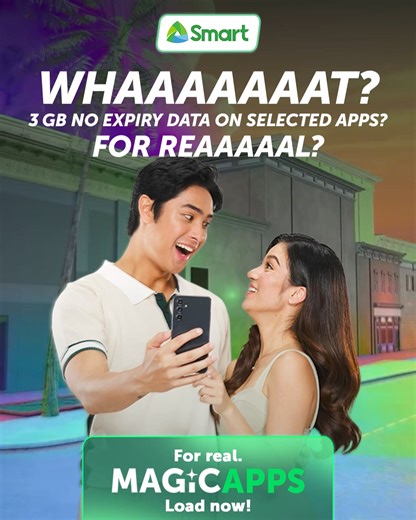 Yep, this is FOR REAL. Load Smart Magic Apps and get 3GB NO EXPIRY DATA on selected apps like Facebook, Messenger, Instagram, and WhatsApp. ₱99 only! Load now: https://smrt.ph/SmartApp.FB #LiveForRealWithSmart ASC. Ref No. S0136P061424S | Smart Communications, Inc.