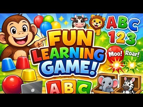 Kids Learning Video with Monkey 🐵 | Animal Sounds, ABCD, Numbers 123 & Memory Match Game