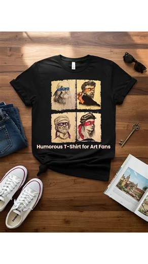Mens Casual Short Sleeve T Shirt Featuring Humorous Italian Artists and Teenage Mutant Ninja Turtles Artwork Regular Fit Round Neck Tee for Art Enthusiasts and Ninja Turtle Fans