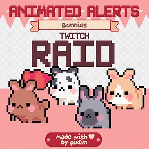 Bunny Raid Alert Pack | Animated Bunnies Alerts | Cute Rabbit Twitch Alerts | Pixel Stream Alert | Cozy Pixel Overlay Bundle | 3 Alerts - Etsy