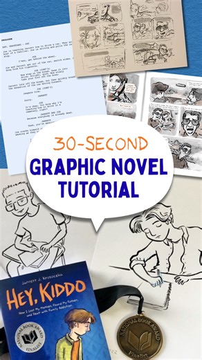Ever wonder how to create a graphic novel? Here’s a 30-second crash course! I guess technically, HEY, KIDDO is a graphic memoir—but all the principal tenets remain the same! 2026 will mark 25 years since my books were first published! Stick around for more insider tips throughout the year. #kidlit #comics #creativewriting | Jarrett J. Krosoczka