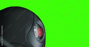 Security camera in surveillance mode looks red and shows active recording, face recognition, surveillance state, cctv, greenscreen isolated