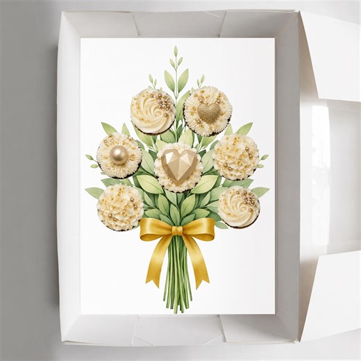 Gold Bow Cupcake Bouquet Box Insert PDF, Printable Wedding Cupcake Gift Box Template, Floral Cupcake Holder, Luxury Bakery Packaging - Etsy