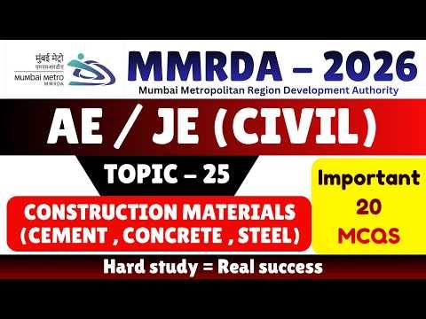 Construction Materials MCQS | MMRDA JE Civil MCQS Notes 2026 | MMRDA Civil Engineer MCQS PDF 2026