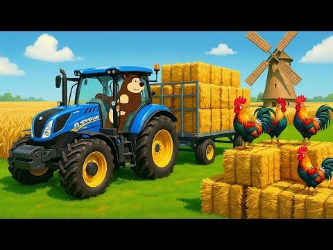The Bear Drives Blue New Holland Tractor! 🚜 Rooster & Chicken Farm Adventure | Real Farm Animation
