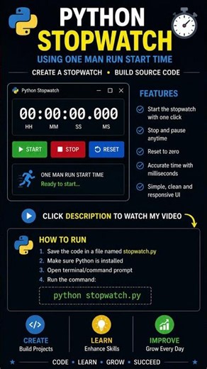 ⏱️ **Python Stopwatch Project | Beginner-Friendly Python Tutorial** #coding