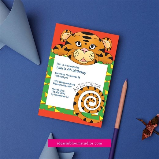 Jungle Tiger Birthday Invitation, Kids Party Invite, Editable Canva Template (digital Download) - Etsy