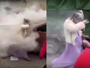 Wedding prank goes wrong, bridesmaid sprayed with fire extinguisher