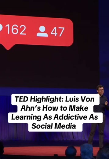 How do you make learning as addictive as scrolling? 📱🧠 In his TED Talk, Luis von Ahn, founder of Duolingo, reveals how he used the same psychological hooks behind social media — streaks, rewards, instant feedback — to keep millions coming back to learn, not just scroll. Education meets dopamine. 💡✨ #TEDTalk #LuisVonAhn #Duolingo #Education #Learning Credit @TED Talks
