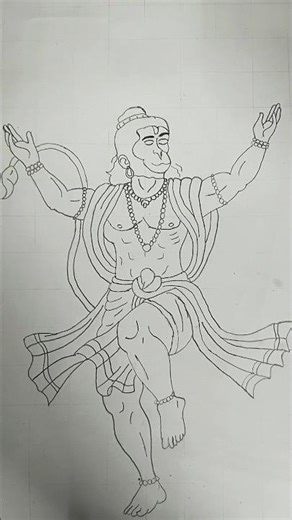 Powerful Hanuman Drawing Step by Step 🔥 | Bajrangbali Pencil Sketch Using Grid Method