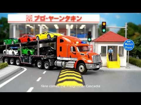 Cars driving over speed bumps, police cars, dump trucks, ambulances, buses, concrete mixers 02