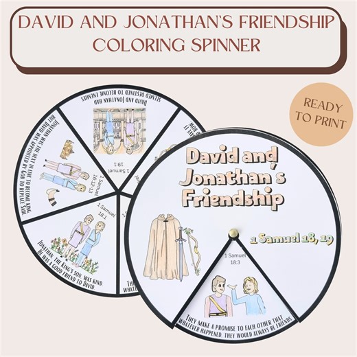 Printable David and Jonathan's Friendship Coloring Spinner Wheel | Sunday School Craft | Kids Ministry Bible Activity | Homeschool Project - Etsy