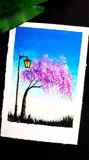 Simple & Beautiful Sakura Art for Beginners 🌸☁️ #sakura #artwork #acrylicpaintingtutorial