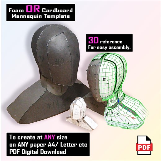 Mannequin Head Pattern Any Size DIGITAL Template - Foam OR Cardboard Pdf - Etsy UK