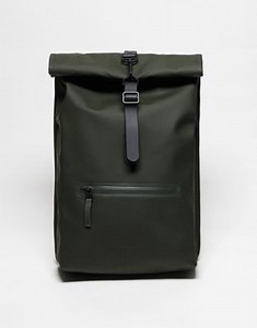 Rains 13320 unisex waterproof roll top backpack in green | ASOS