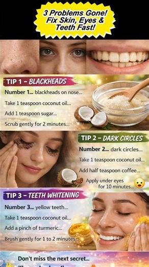 1 Oil… 3 Problems Gone! Fix Skin, Eyes & Teeth Fast!” 😳✨#coconutoil #beautyhacks