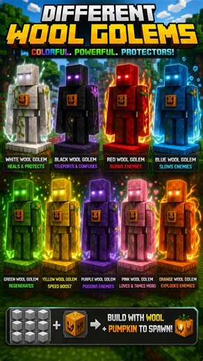 All Wool Golems in Minecraft! 🌈 (Secret Powers Revealed!)#shorts #trending #minecraft #gaming #new