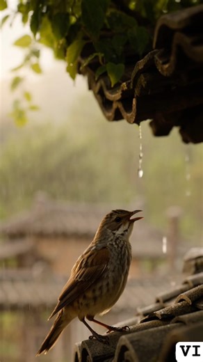 Title: Tiny Sparrow Singing in Rain 🌧️🐦 | Calm Nature Moments ✨ #shorts