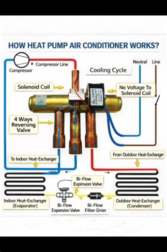 4 ways reversing valve switching the Ac heating and cooling mode #foryou #growmyaccount #viralvideos #trendiing #growmyaccount