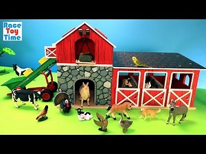 Farm Barn Stable Playset with Schleich Fun Animals Toys Surprise For Kids - Learn Animal Names Video