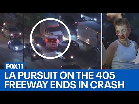 405 Freeway pursuit of wrong-way driver ends in violent crash