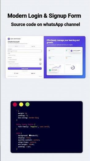 Modern Login & Signup Page in HTML CSS JavaScript 🔥 Glass UI + Dashboard Animation #shorts