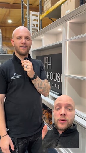 Farmhouse Furniture on Instagram: "🚨👉 Something big is coming your way……DONT MISS IT!! 🔥 Ready to transform this clients living space is this truly incredible 4.4m bespoke media wall which also includes the mesmerising 1200 new Forest black edition British fire 🪵🔥 Stuck for colour?……Well this ones finished in the gorgeously soft pavilion gray which comes highly recommended by our team👌 ☑️ Fires are pre built into our cabinets for simple plug in operation ( no fitting required ) ☑️ Luxury r