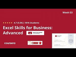 Excel Skills for Business Advanced | Week 3 | All Solutions || Coursera || Free Certificate in Excel