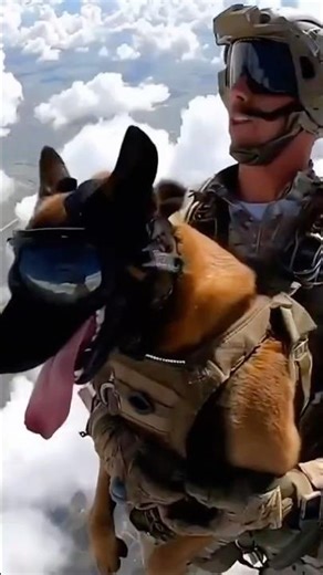 Military Belgian shepherd k9 skydiving with soldier #animalshorts #belgianshepard #fyp