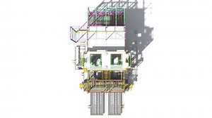 Animation of a BIM model of a building structure made of metal structures made by structural engineers. 3D design project.