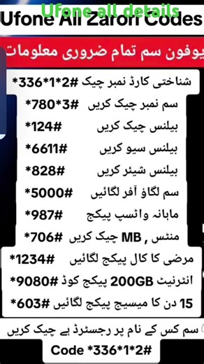 Ufone ka useful code