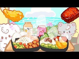 Eating a Delicious Bento Box with Tempura, Vegetables, Meat and Rice | Mukbang Animation